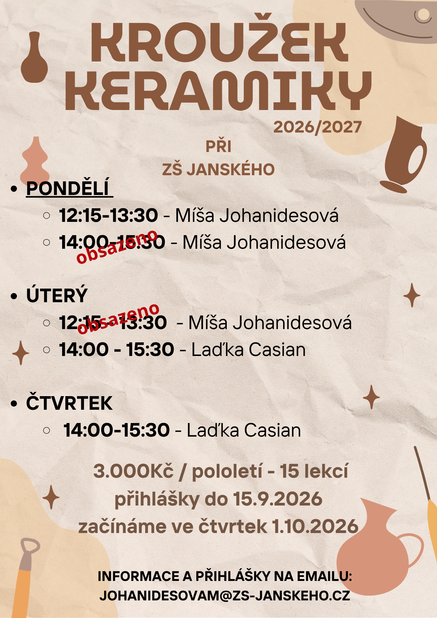 Kroužek keramiky při ZŠ Janského