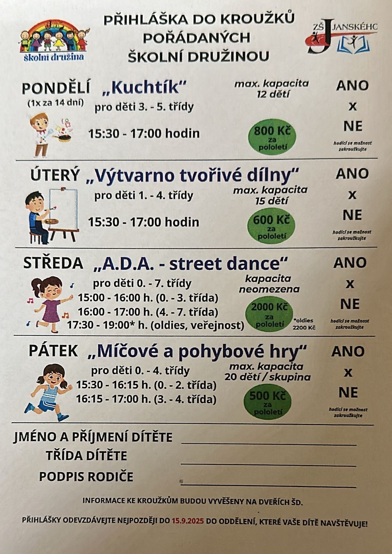 Kroužky ve školní družině