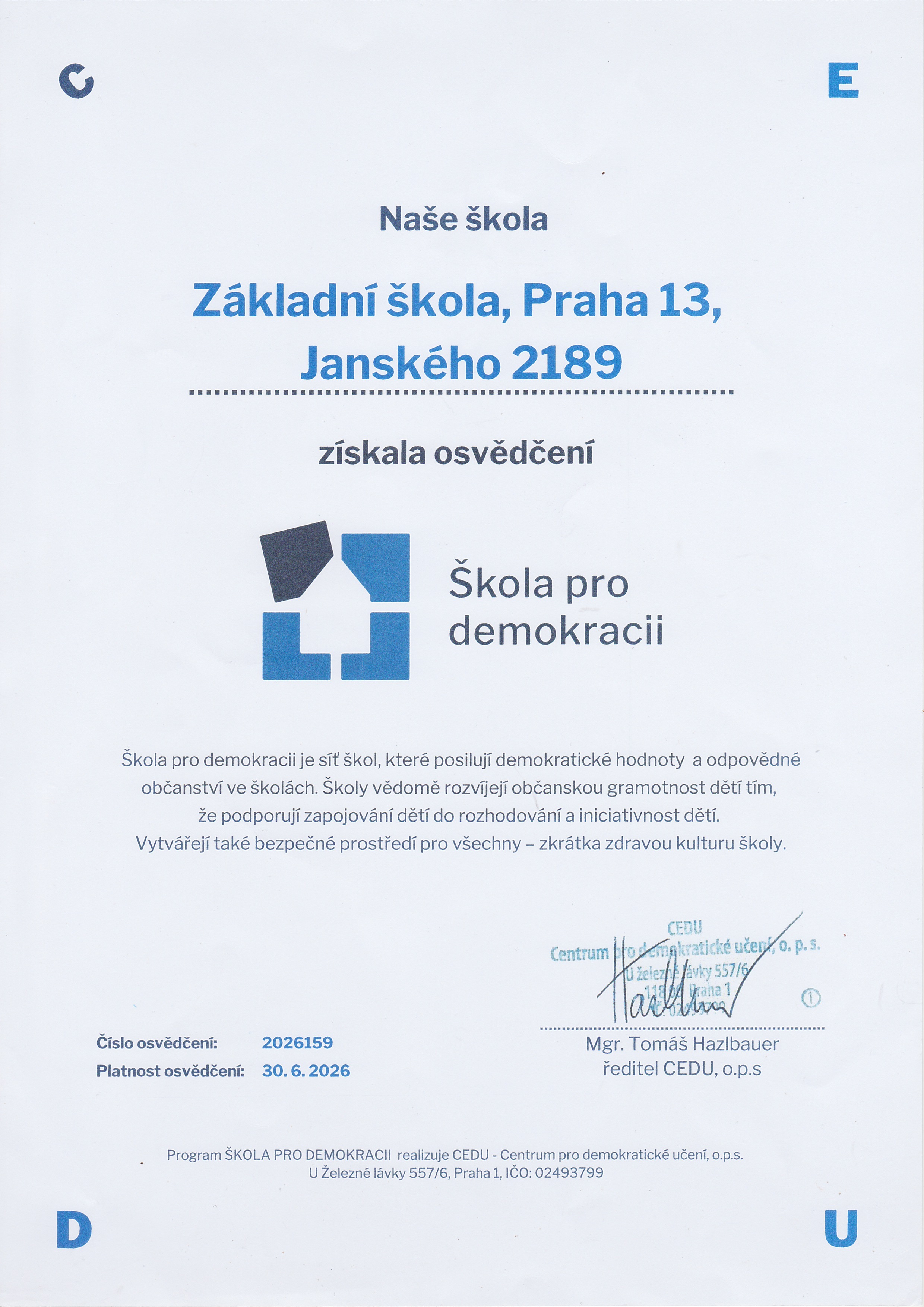Naše certifikace a ocenění